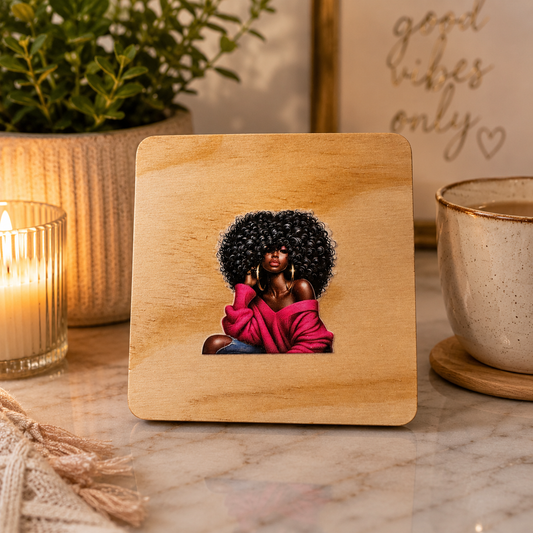 Afro Chic Wooden Coaster pink 2