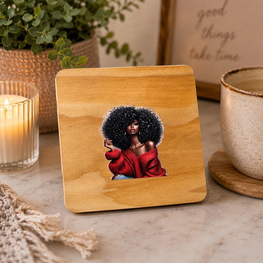 Wooden Coaster Red Sweater 2