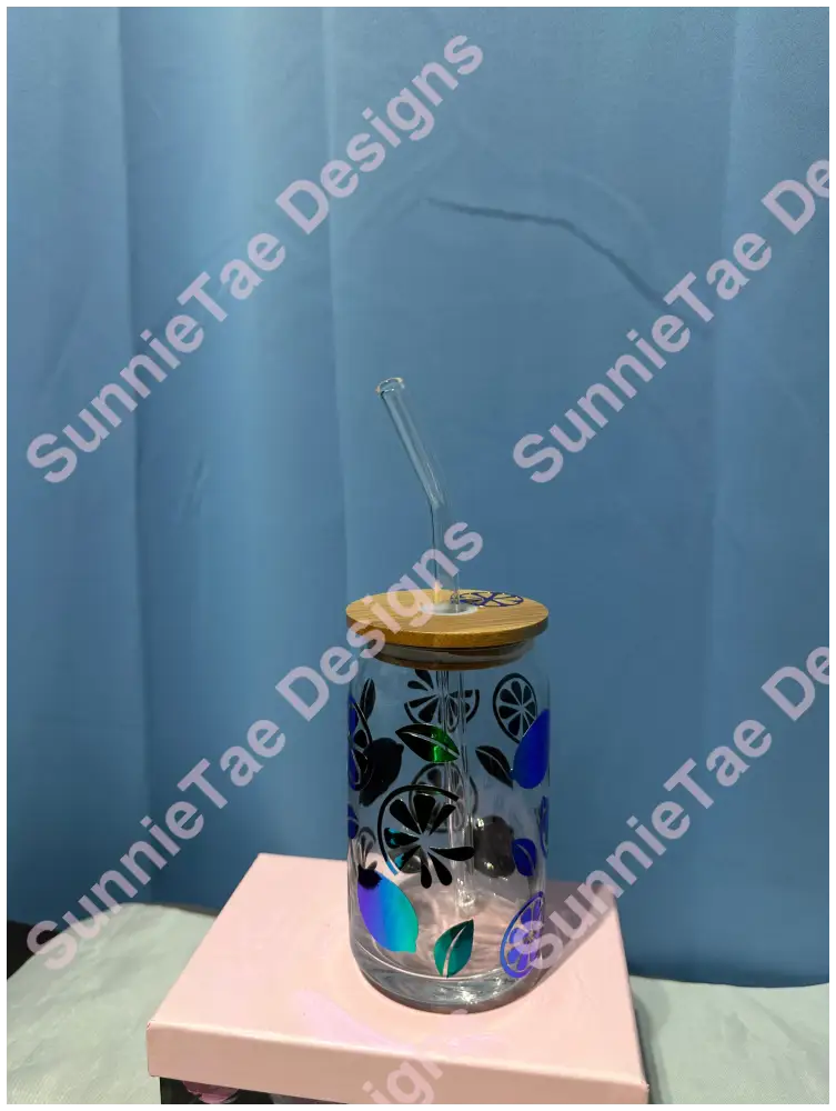 Libby Glass Can with Glass Straw
