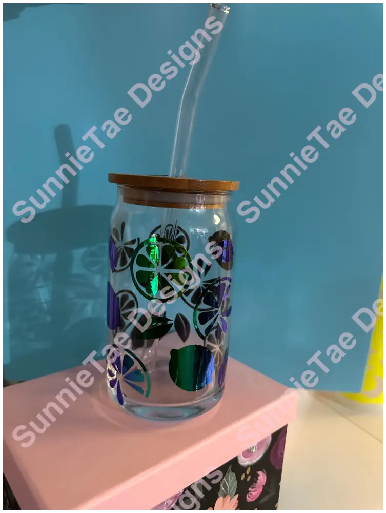 Libby Glass Can with Glass Straw